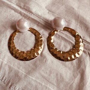 Gold and Pearl Hoop Earrings